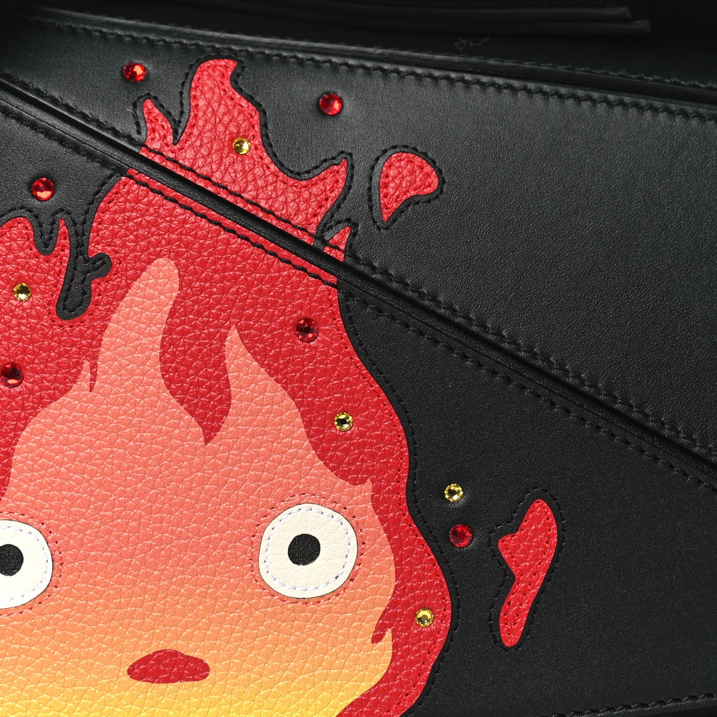X HOWLS MOVING CASTLE Satin Calfskin Crystal Small Calcifer Puzzle Black