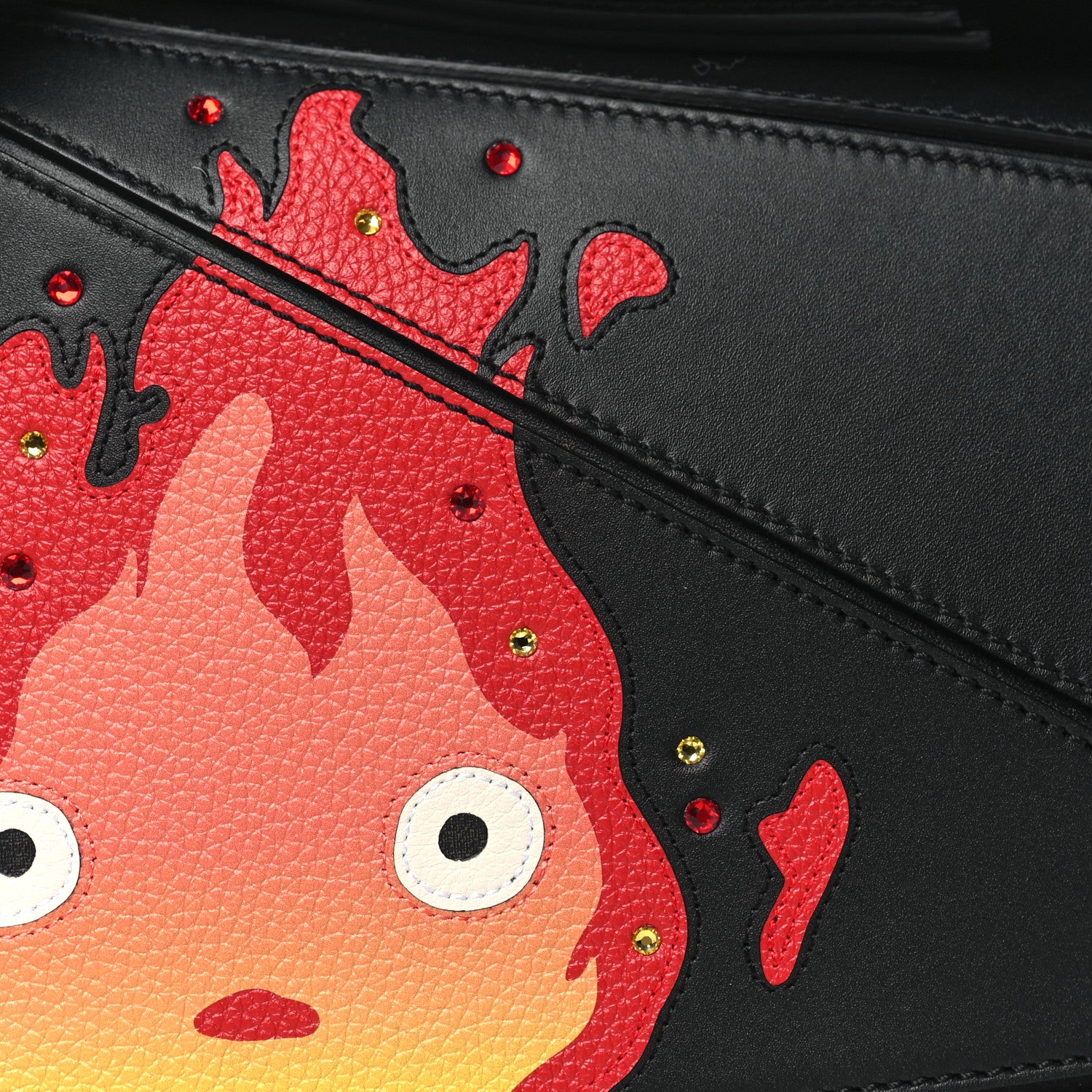 Loewe X HOWLS MOVING CASTLE Satin Calfskin Crystal Small Calcifer Puzzle Black 7 of 9