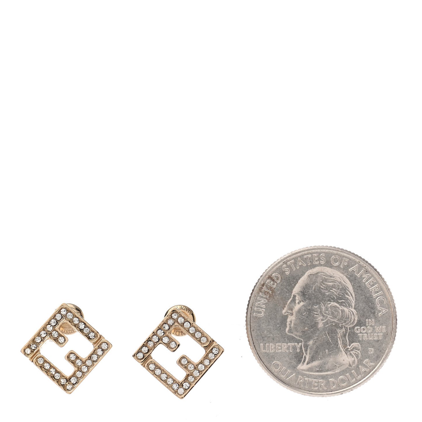 FF Metal Crystal Earrings Gold