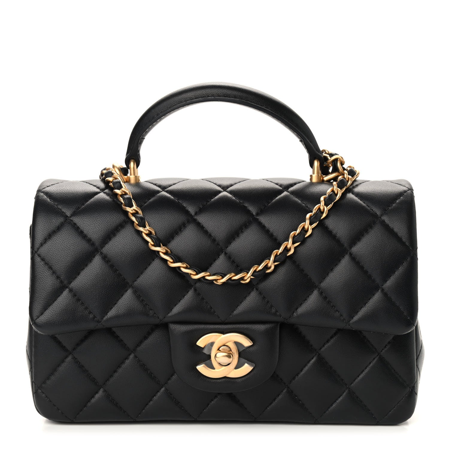 Chanel Lambskin Quilted Mini Top Handle Rectangular Flap Black 1 of 10