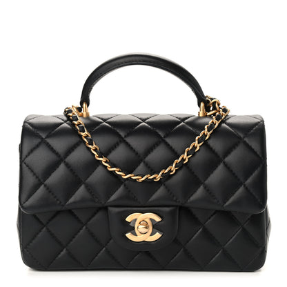 Chanel Lambskin Quilted Mini Top Handle Rectangular Flap Black 1 of 10