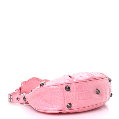 Balenciaga Extra Supple Calfskin Crocodile Embossed Small Le Cagole Shoulder Bag Sweet Pink 5 of 13