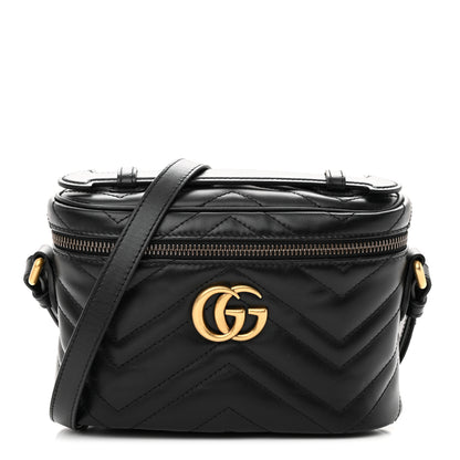 Gucci Calfskin Matelasse Small GG Marmont Vanity Cosmetic Case Black 1 of 10