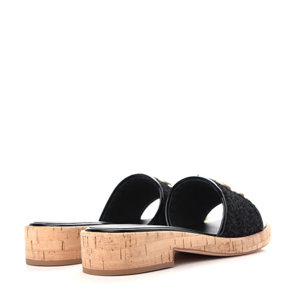 Chanel Tweed Cork CC Mule Sandal 40 Black 4 of 11