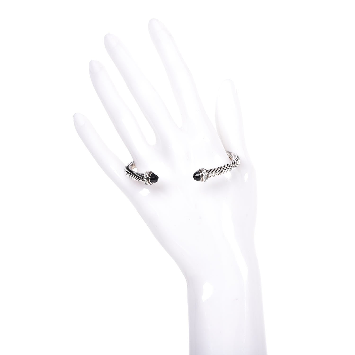 David Yurman Sterling Silver Diamond Black Onyx 5mm Cable Classics Princess Bracelet 2 of 6