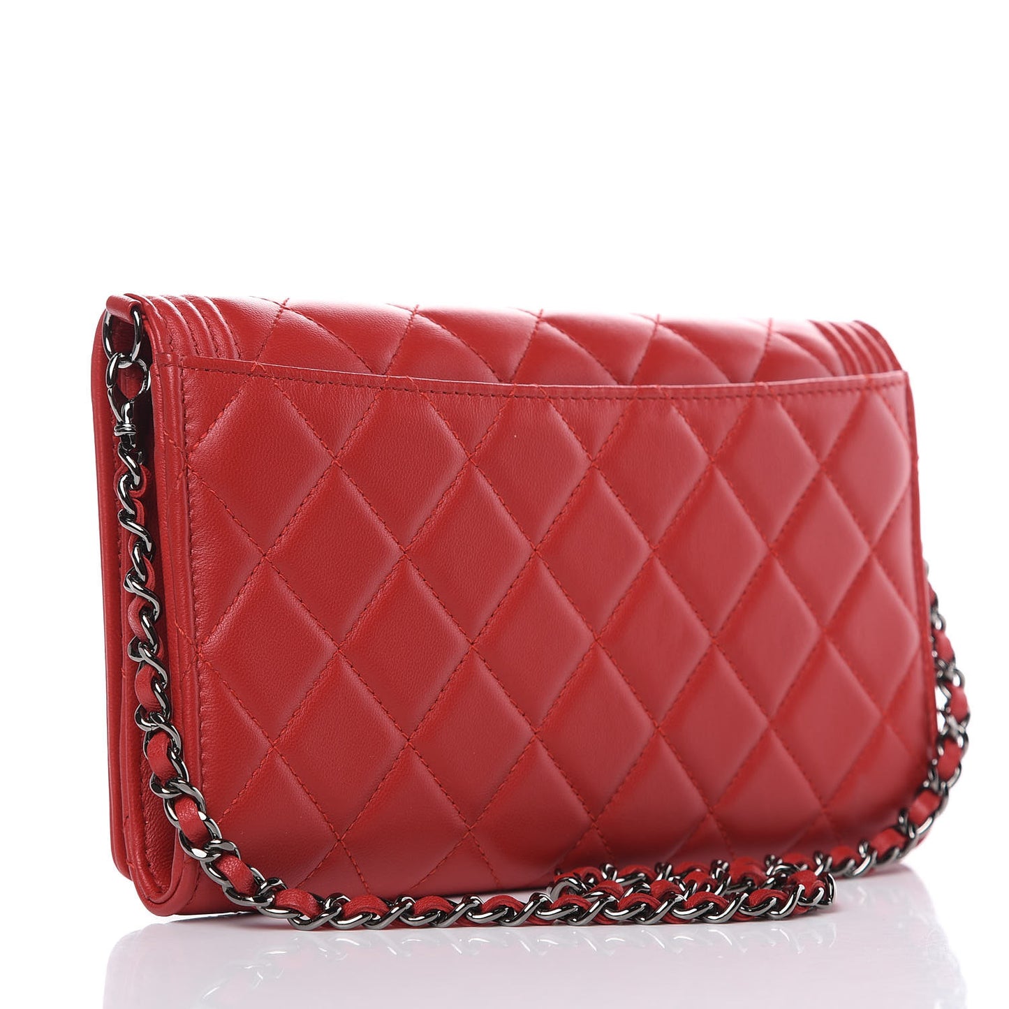 Lambskin Quilted Boy Wallet On Removable Chain WOC Red