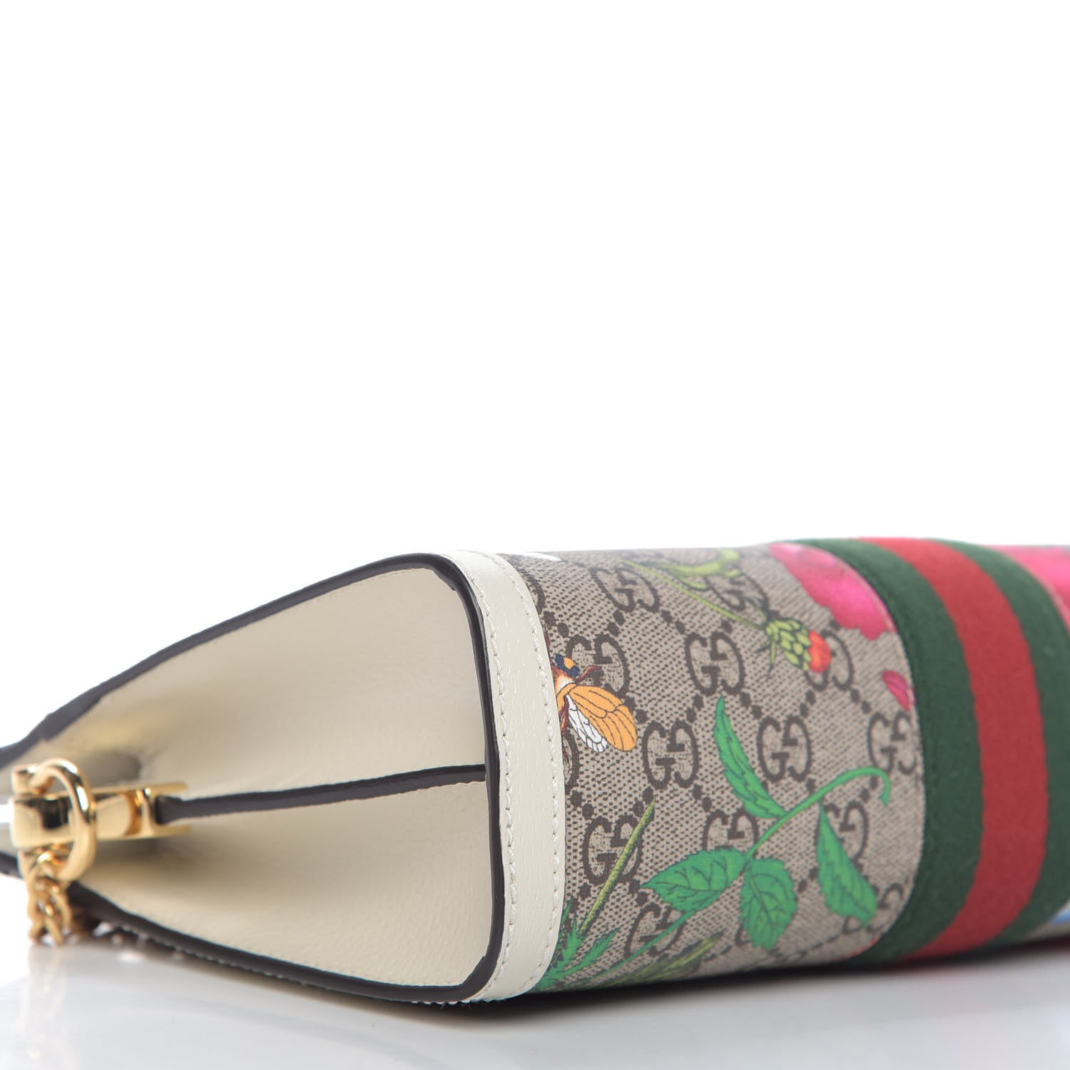 Gucci GG Supreme Monogram Flora Web Small Ophidia Chain Shoulder Bag White 6 of 9