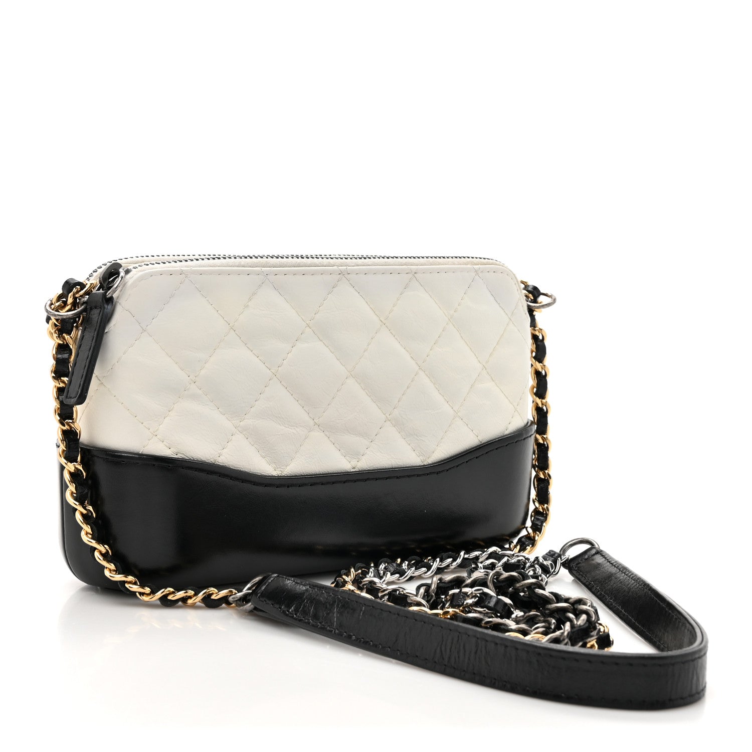Chanel Aged Calfskin Quilted Small Gabrielle Clutch With Chain White Black 3 of 13