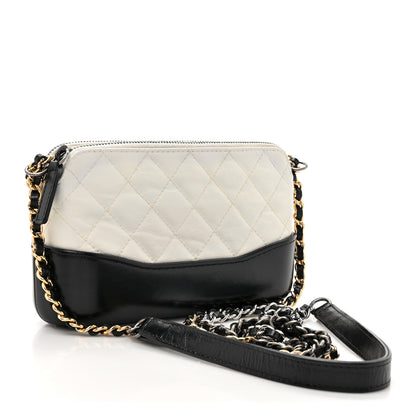 Chanel Aged Calfskin Quilted Small Gabrielle Clutch With Chain White Black 3 of 13