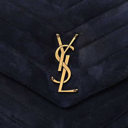 Saint Laurent Suede Calfskin Y Quilted Monogram Medium Loulou Chain Satchel Blue 8 of 10