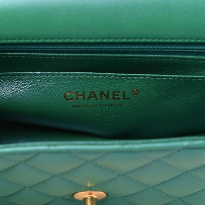 Chanel Iridescent Lambskin Quilted Mini Top Handle Rectangular Flap Green 6 of 11