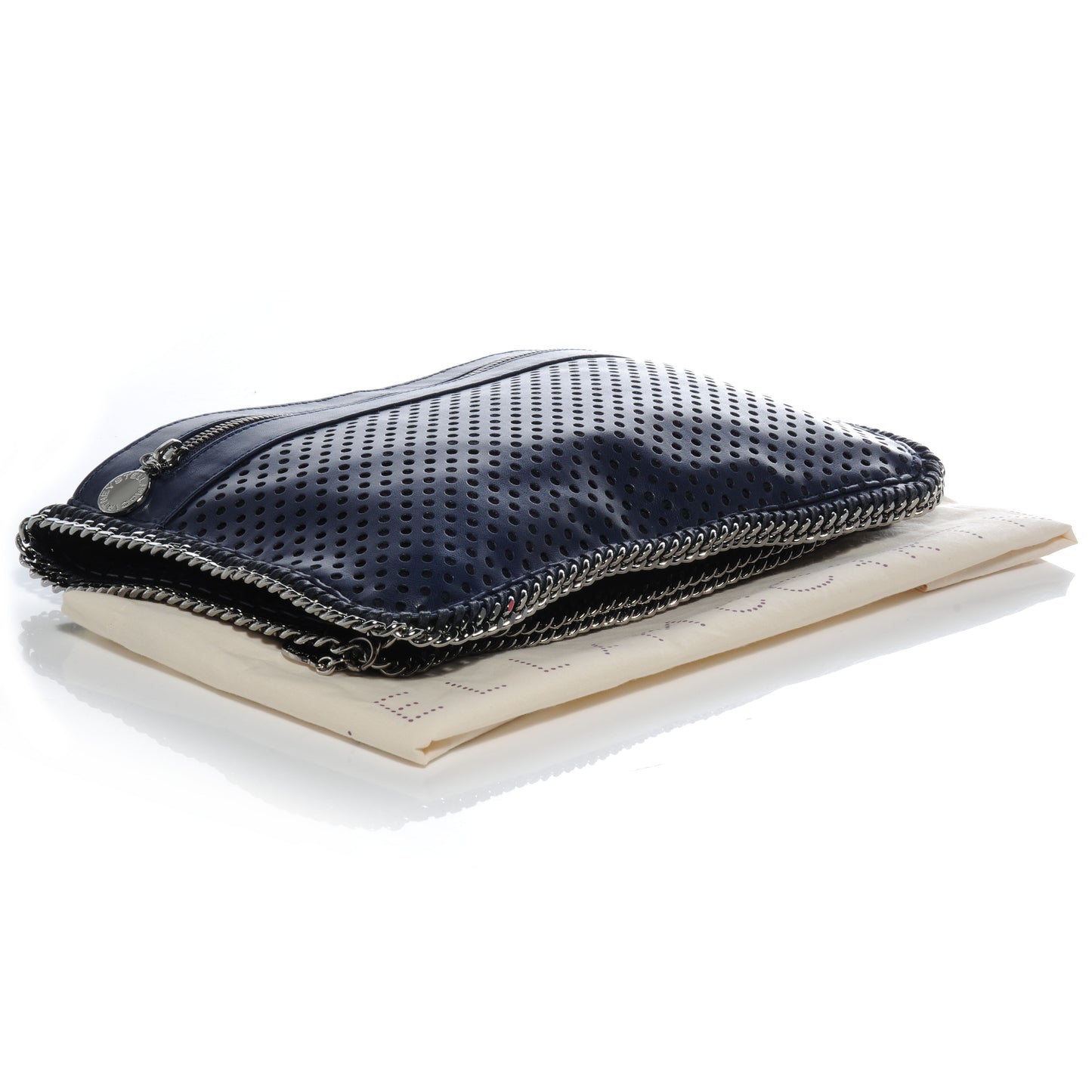 Faux Perforated Leather Fold Over Falabella Clutch Navy