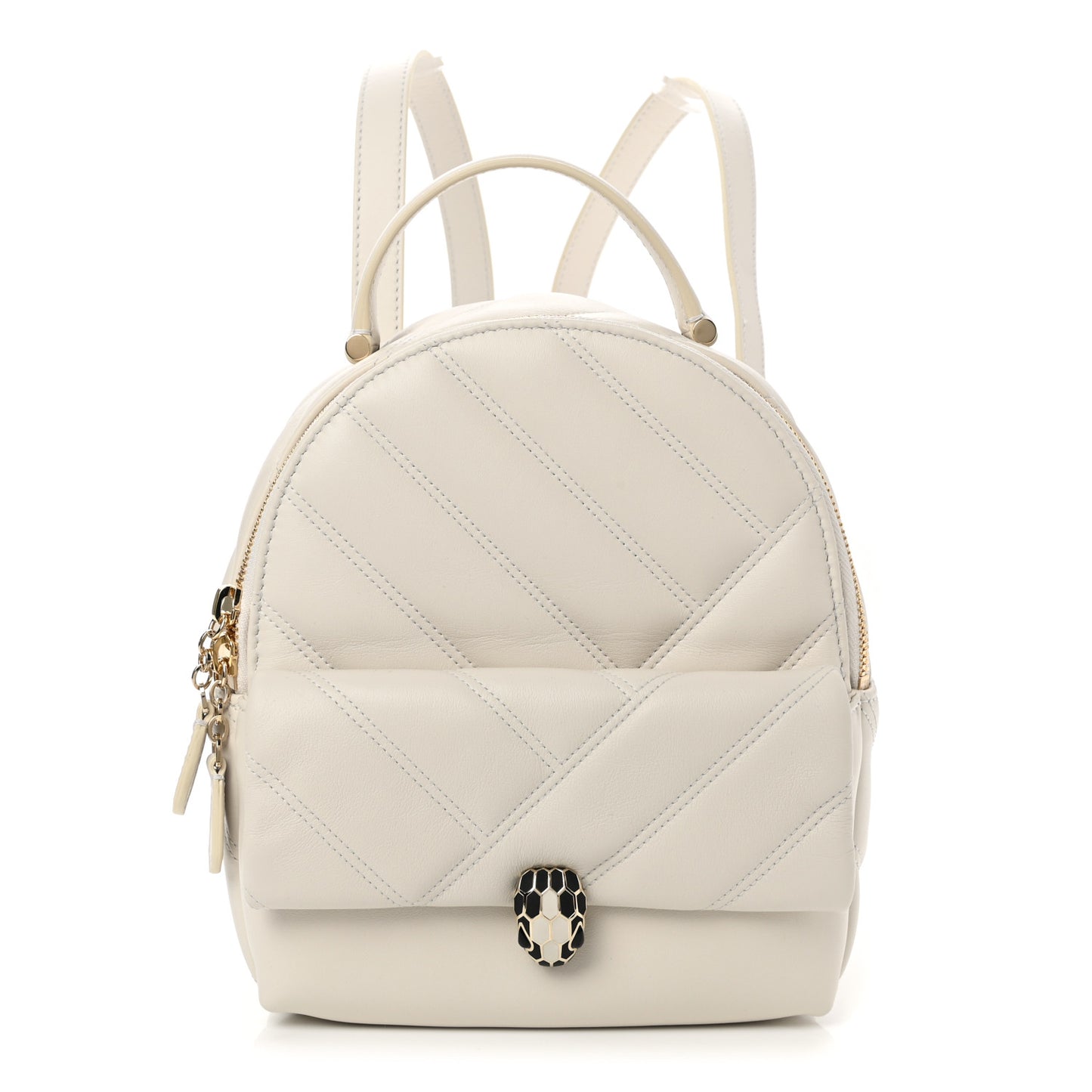 Calfskin Matelasse Serpenti Cabochon Backpack White