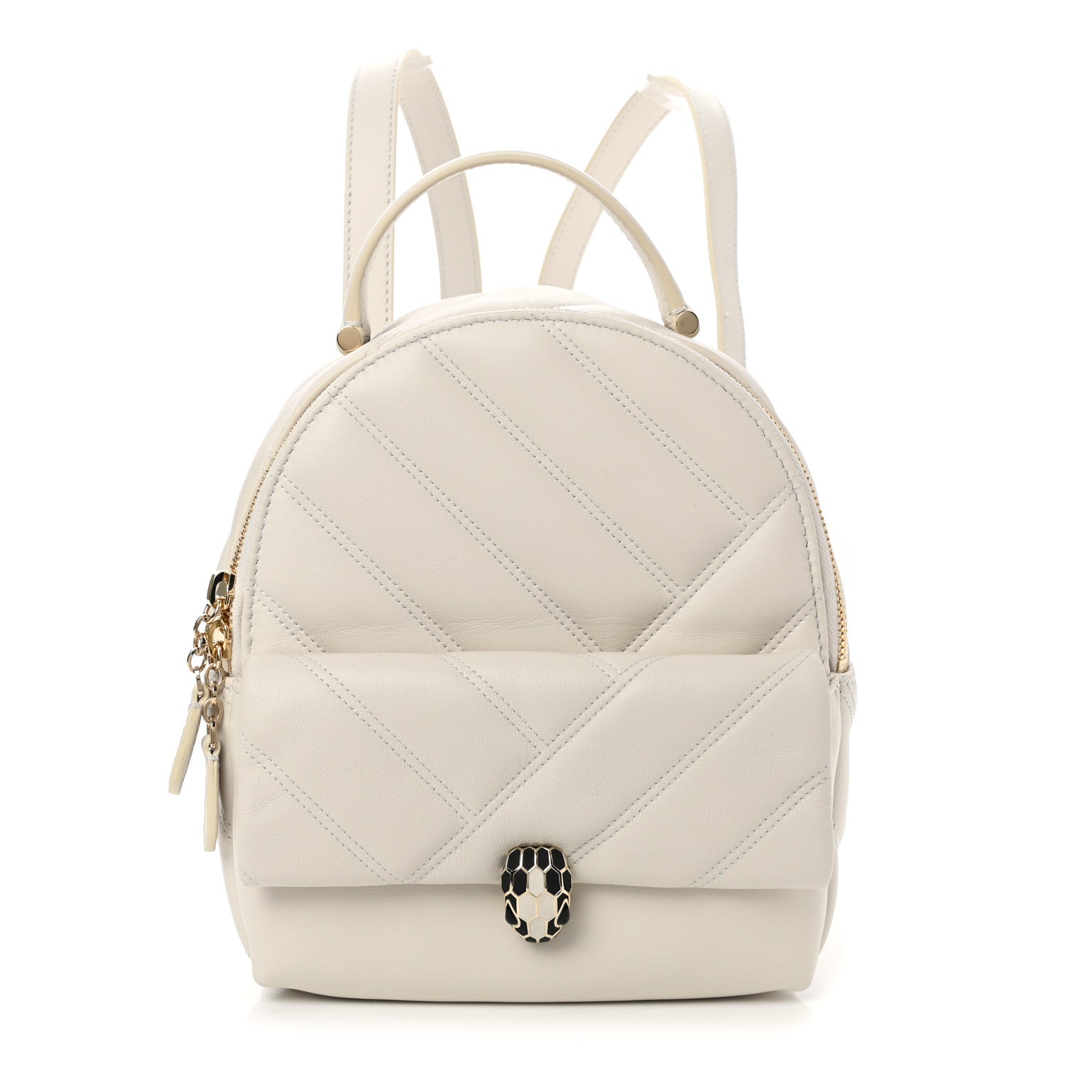 Bulgari Calfskin Matelasse Serpenti Cabochon Backpack White 1 of 9