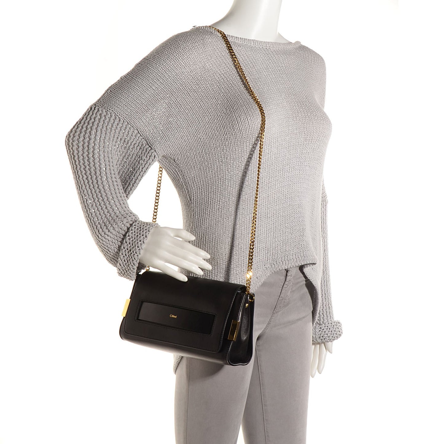 Nappa Calfskin Medium Elle Chain Clutch Black