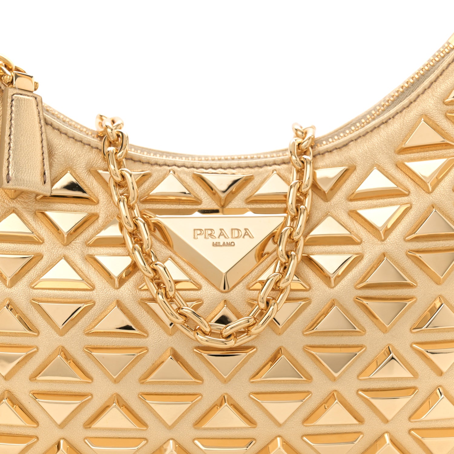 Prada Soft Calf Stitched Mini Re-Edition 1995 Chaine Shoulder Bag Platino 8 of 10