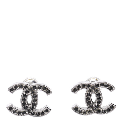 Chanel Ruthenium Crystal CC Earrings Silver Black 1 of 5