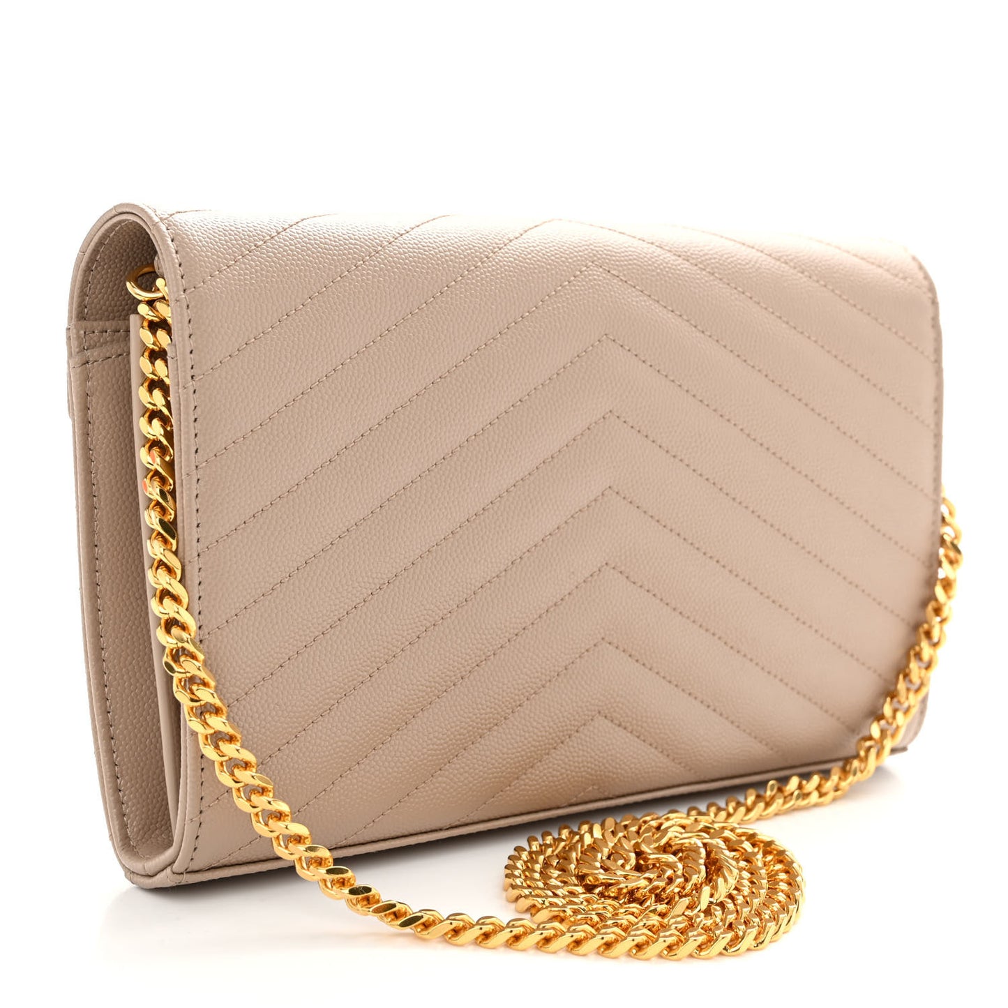 Grain De Poudre Matelasse Chevron Monogram Chain Wallet Dark Beige