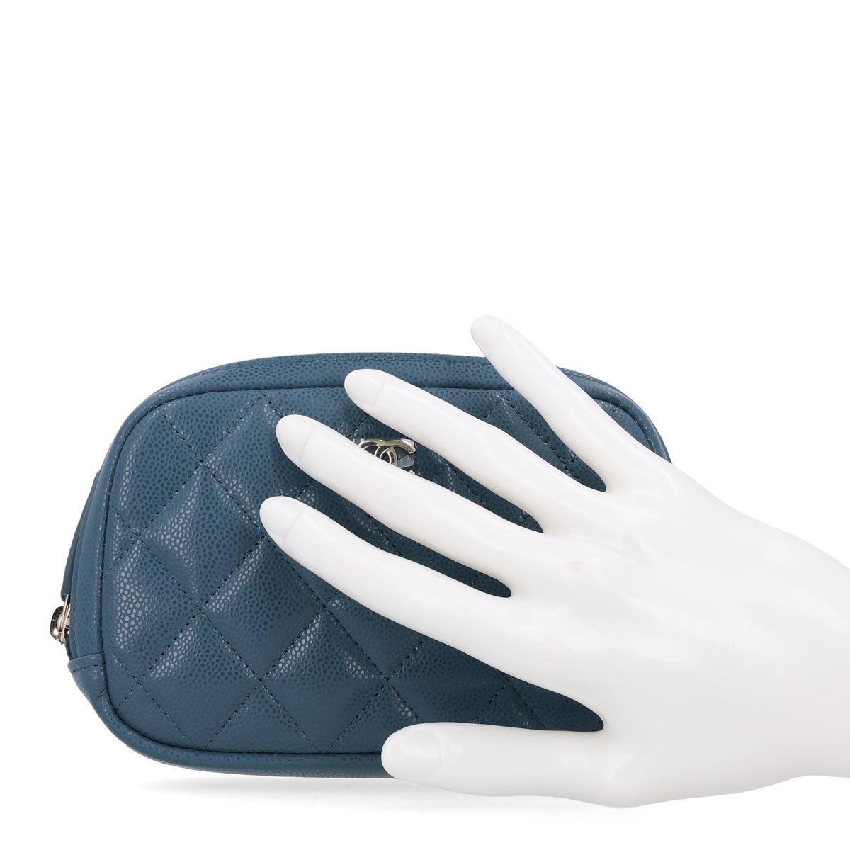 Chanel Caviar Quilted Small Curvy Pouch Cosmetic Case Blue 2 of 11
