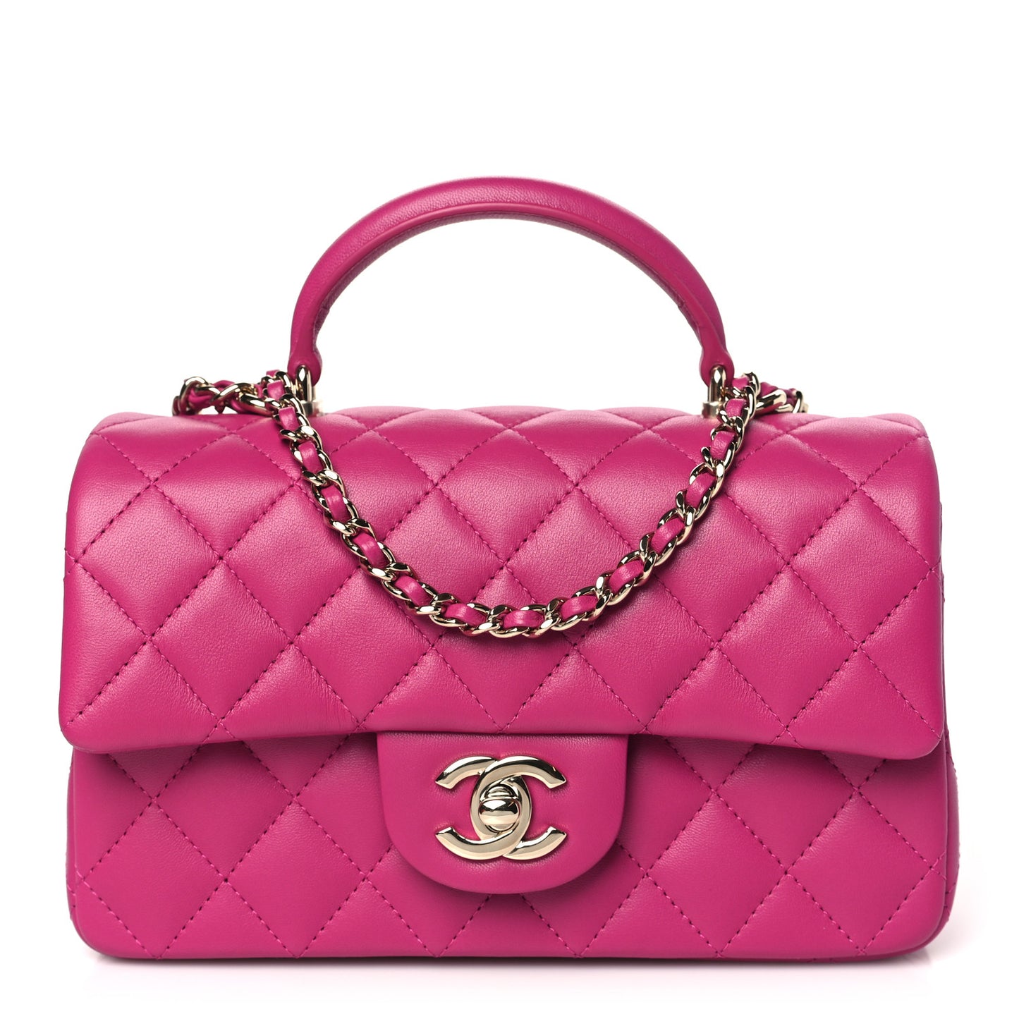 Lambskin Quilted Mini Top Handle Rectangular Flap Fuchsia