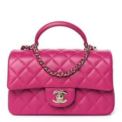 Chanel Lambskin Quilted Mini Top Handle Rectangular Flap Fuchsia 1 of 11