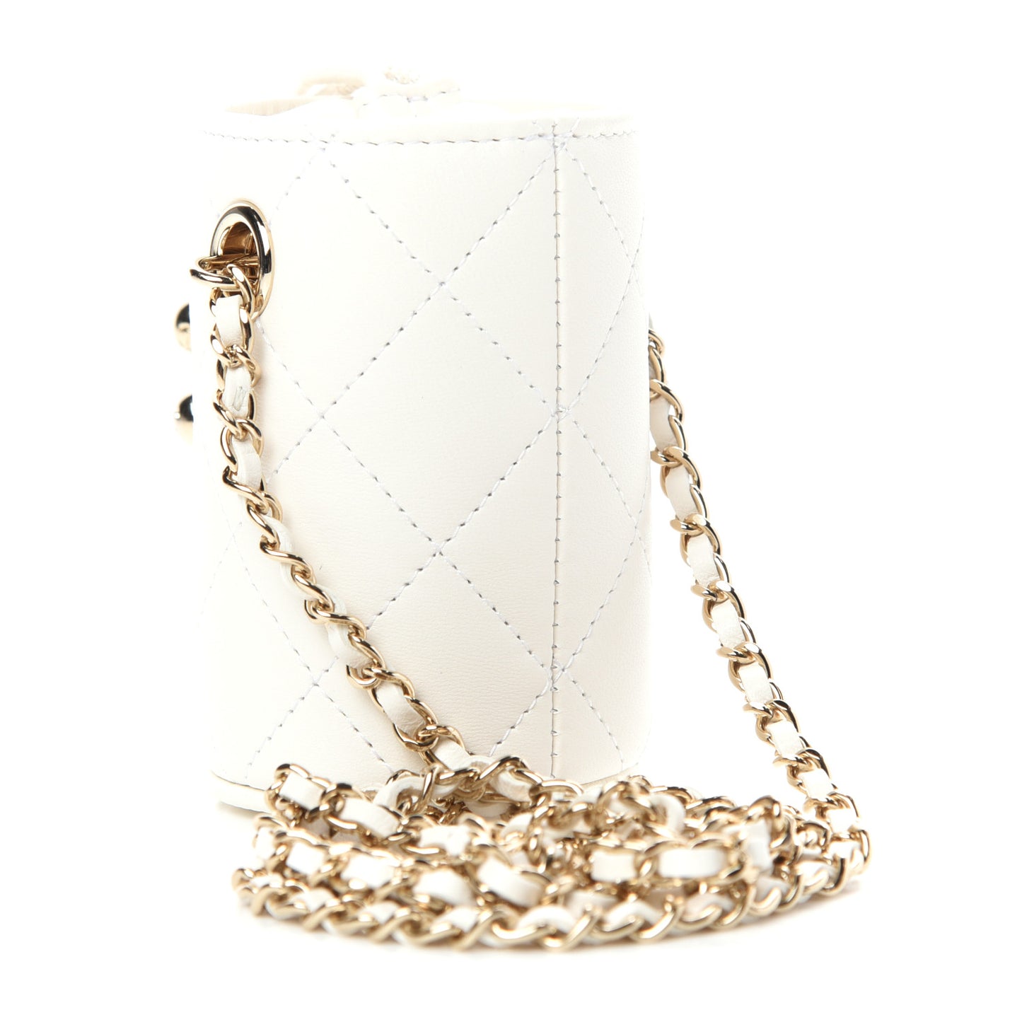 Lambskin Quilted Mini Bucket Bag With Chain White