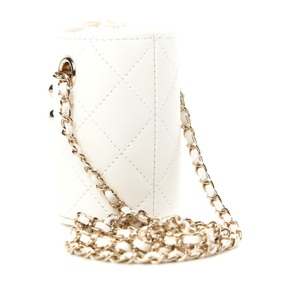 Chanel Lambskin Quilted Mini Bucket Bag With Chain White 3 of 10