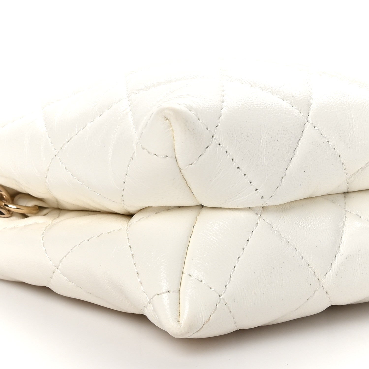 Chanel Shiny Crumpled Calfskin Quilted Clutch Bag White 10 of 11