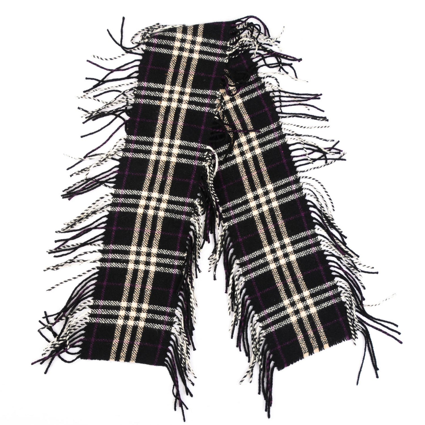 Cashmere Check Happy Fringe Scarf Black