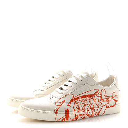 Hermes Calfskin Graff Hermes Mens Quicker Sneakers 42 White Orange 4 of 9
