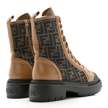 Fendi Fabric Jacquard Vitello FF Domino 50mm Biker Boots 41 Tobacco Black Sand 4 of 11
