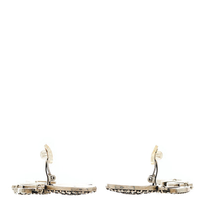 Saint Laurent Brass Crystal Monogram Heart Drop Clip Earrings Silver 3 of 4
