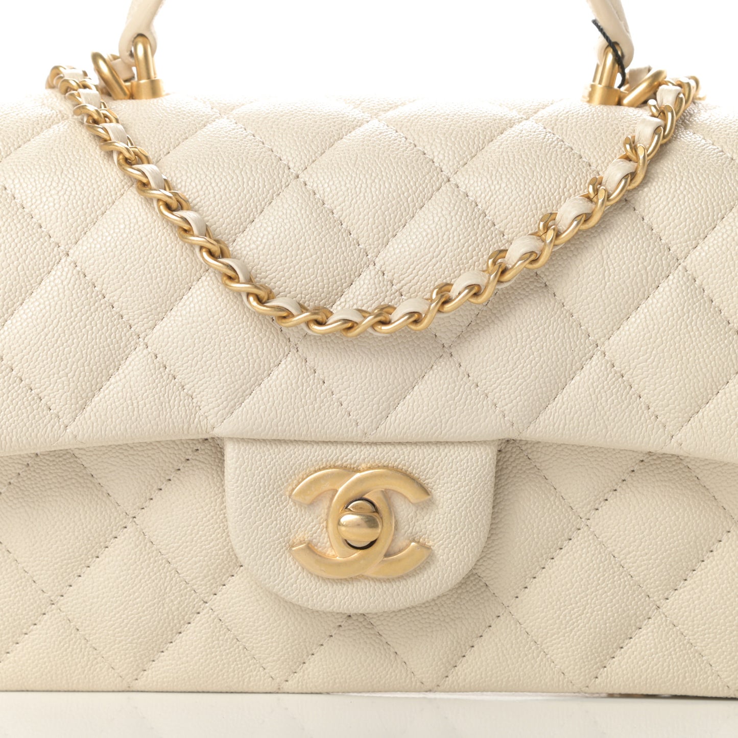 Caviar Quilted Mini Top Handle Rectangular Flap Beige