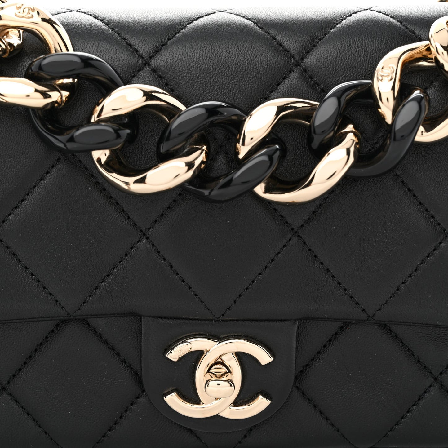Lambskin Quilted Resin Bi-Color Chain Flap Bag Black