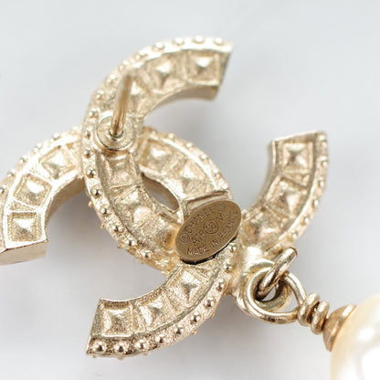 Chanel Crystal Pearl CC Drop Earrings Light Gold 4 of 5