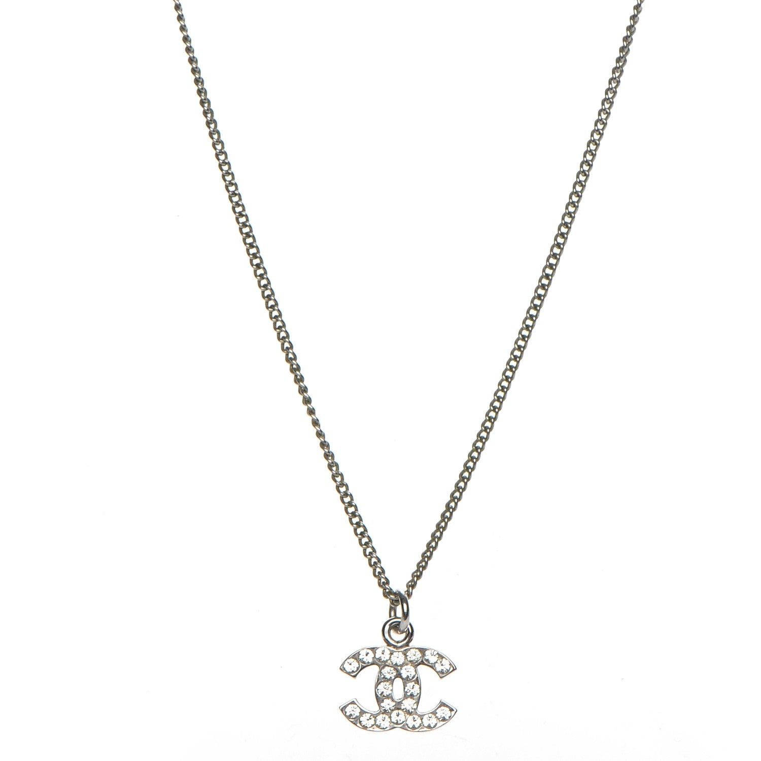 Chanel Crystal Timeless CC Necklace Silver 1 of 7
