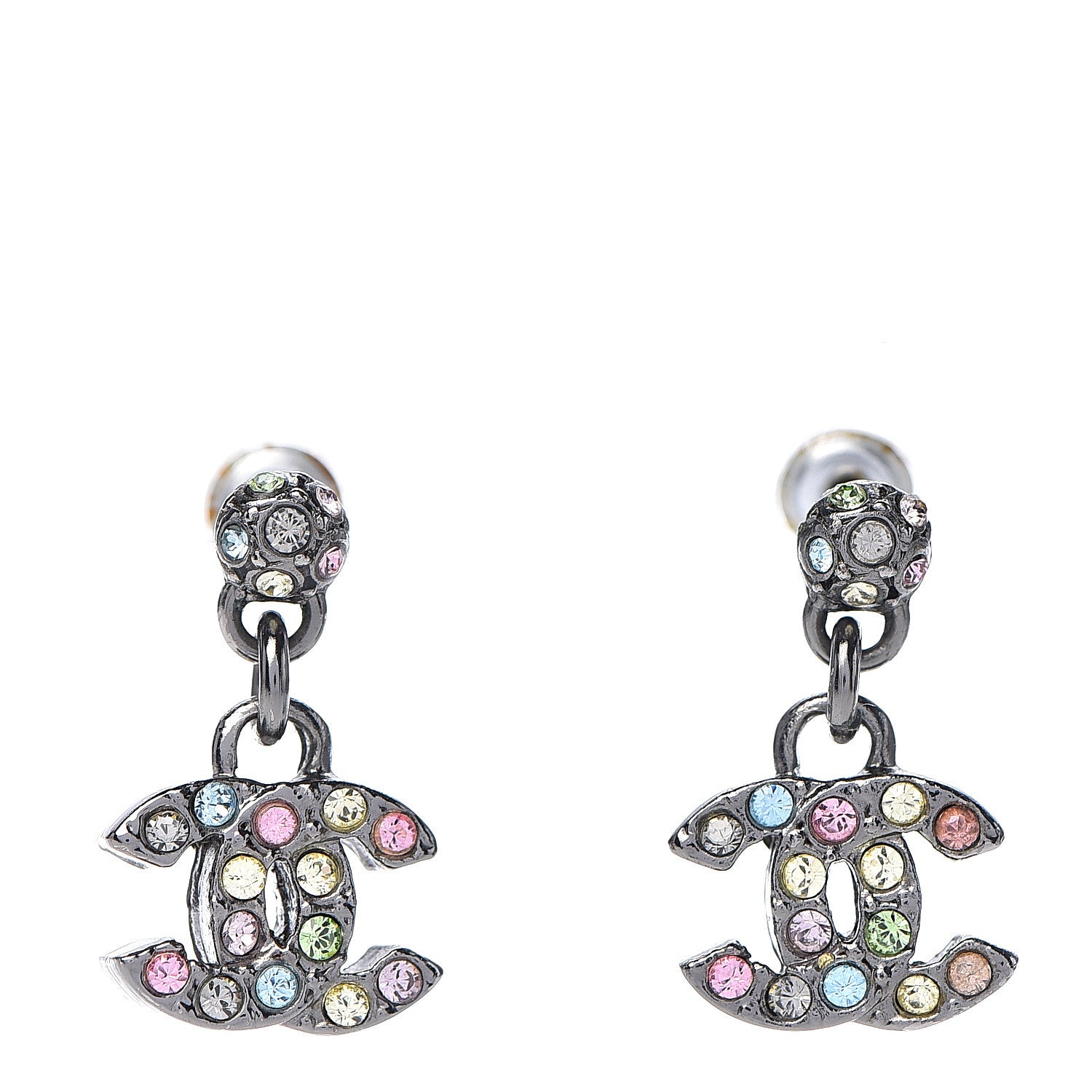 Chanel Ruthenium Crystal CC Drop Earrings Multicolor 1 of 4