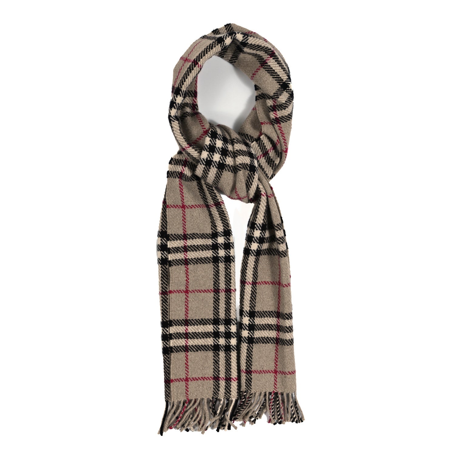 Burberry Cashmere Merino Wool Nova Check Fringe Scarf Camel 1 of 3
