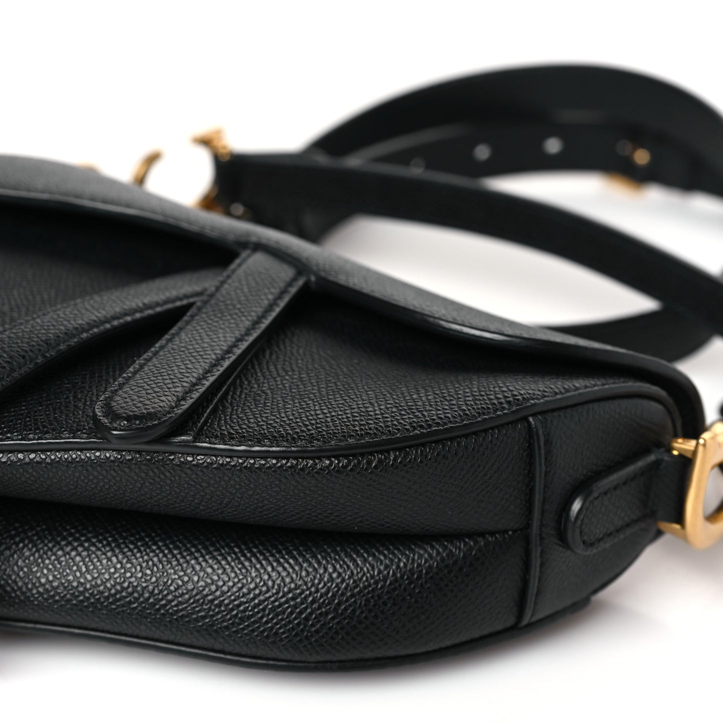 Grained Calfskin Mini Saddle Bag With Strap Black