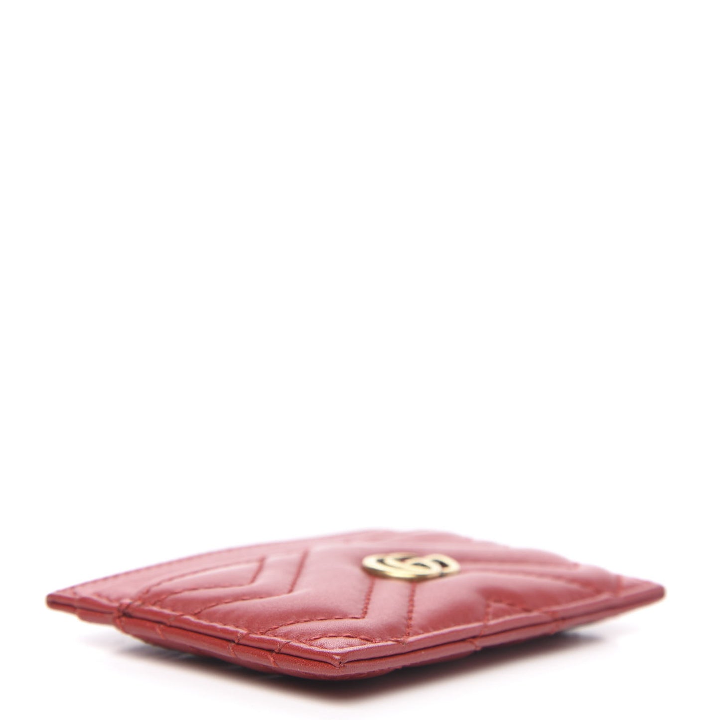 Calfskin Matelasse GG Marmont Card Holder Hibiscus Red