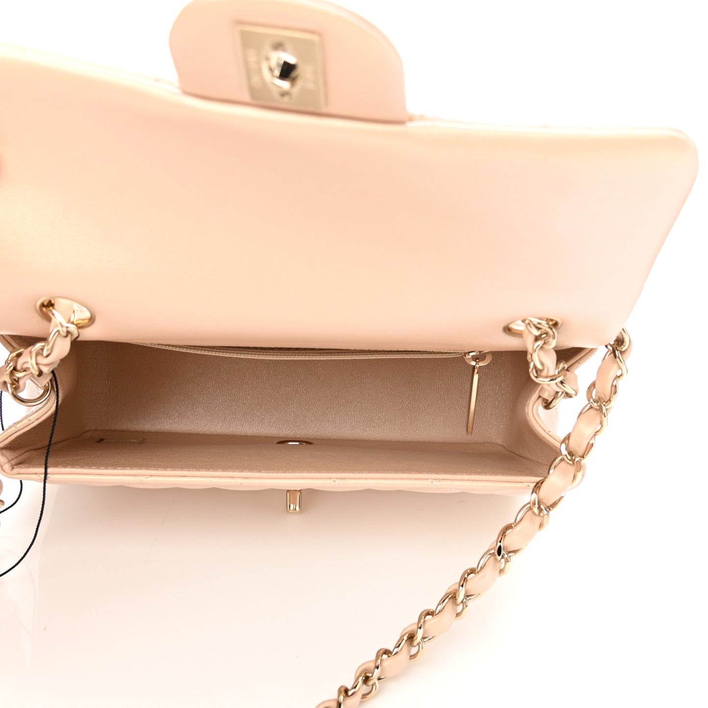 Iridescent Calfskin Quilted Mini Rectangular Flap Beige