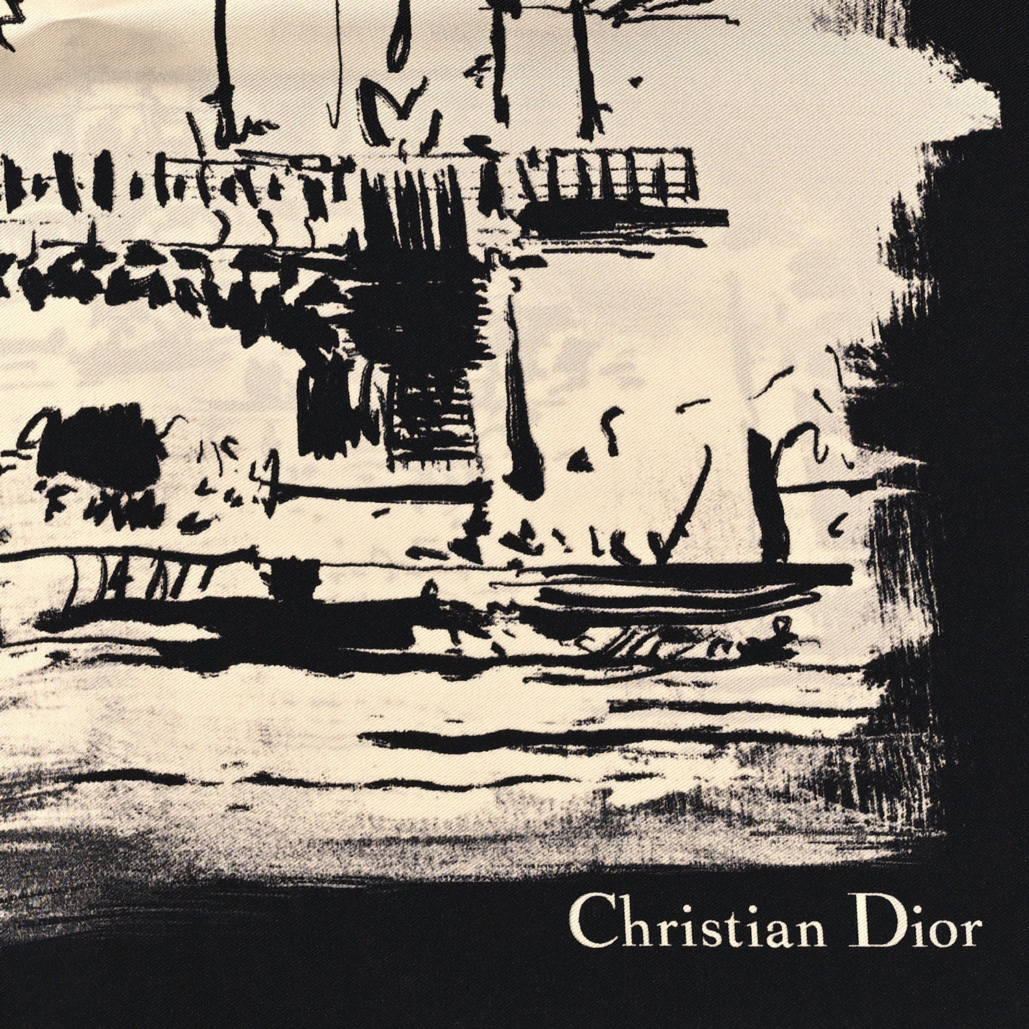Christian Dior Silk Paris Square Scarf Beige Black 2 of 3