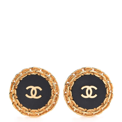 Chanel CC Clip On Earrings Black Gold 1 of 5