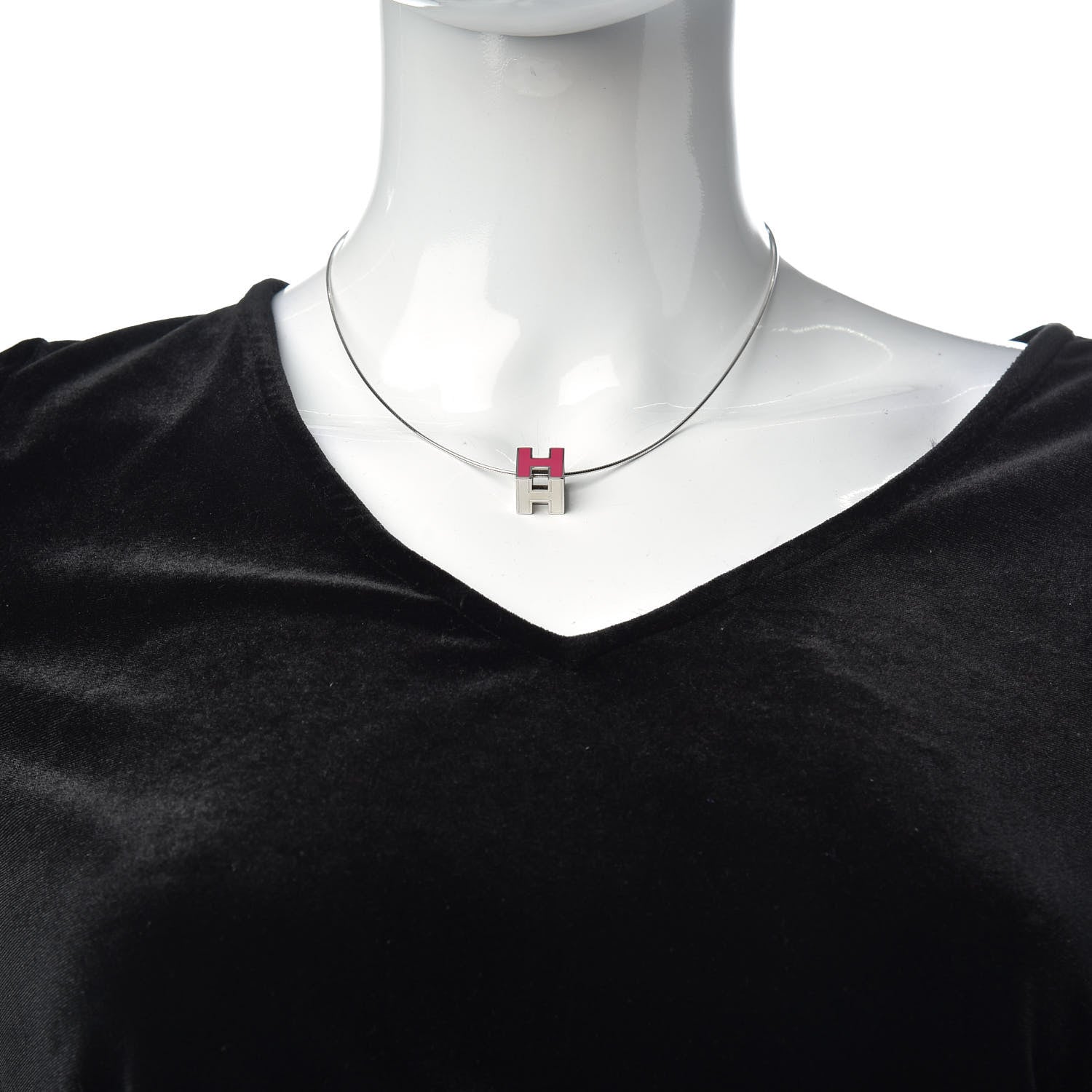 Hermes Lacquered Cage d'H Pendant Necklace Framboise 2 of 5