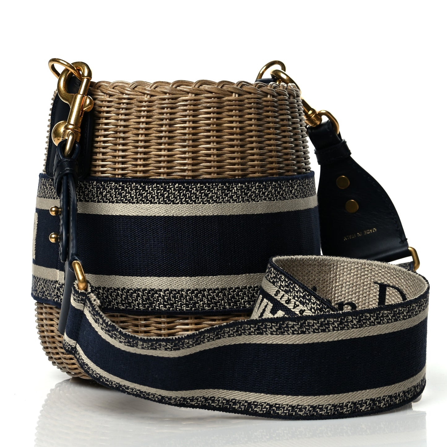 Wicker Oblique Drawstring Bucket Bag Blue