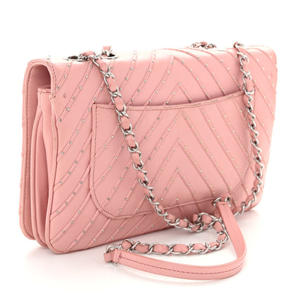 Chanel Calfskin Studded Chevron Quilted Flap Pink 3 of 10