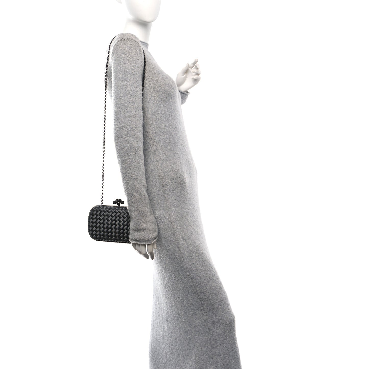Satin Ayers Intrecciato Chain Knot Clutch Grey