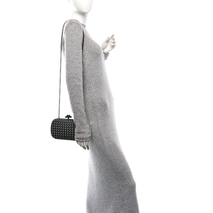 Bottega Veneta Satin Ayers Intrecciato Chain Knot Clutch Grey 2 of 9