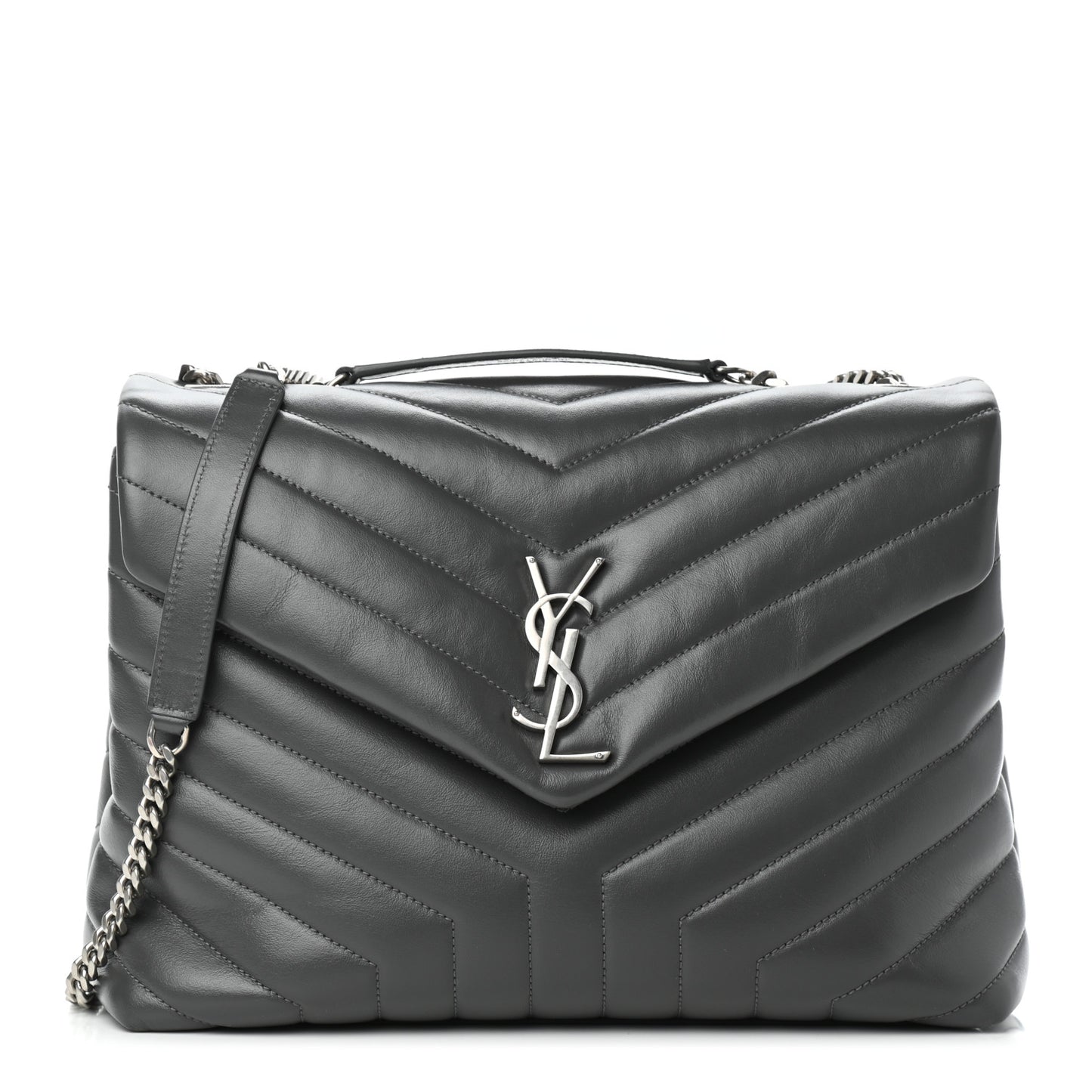 Calfskin Y Quilted Monogram Medium Loulou Chain Satchel Asphalt