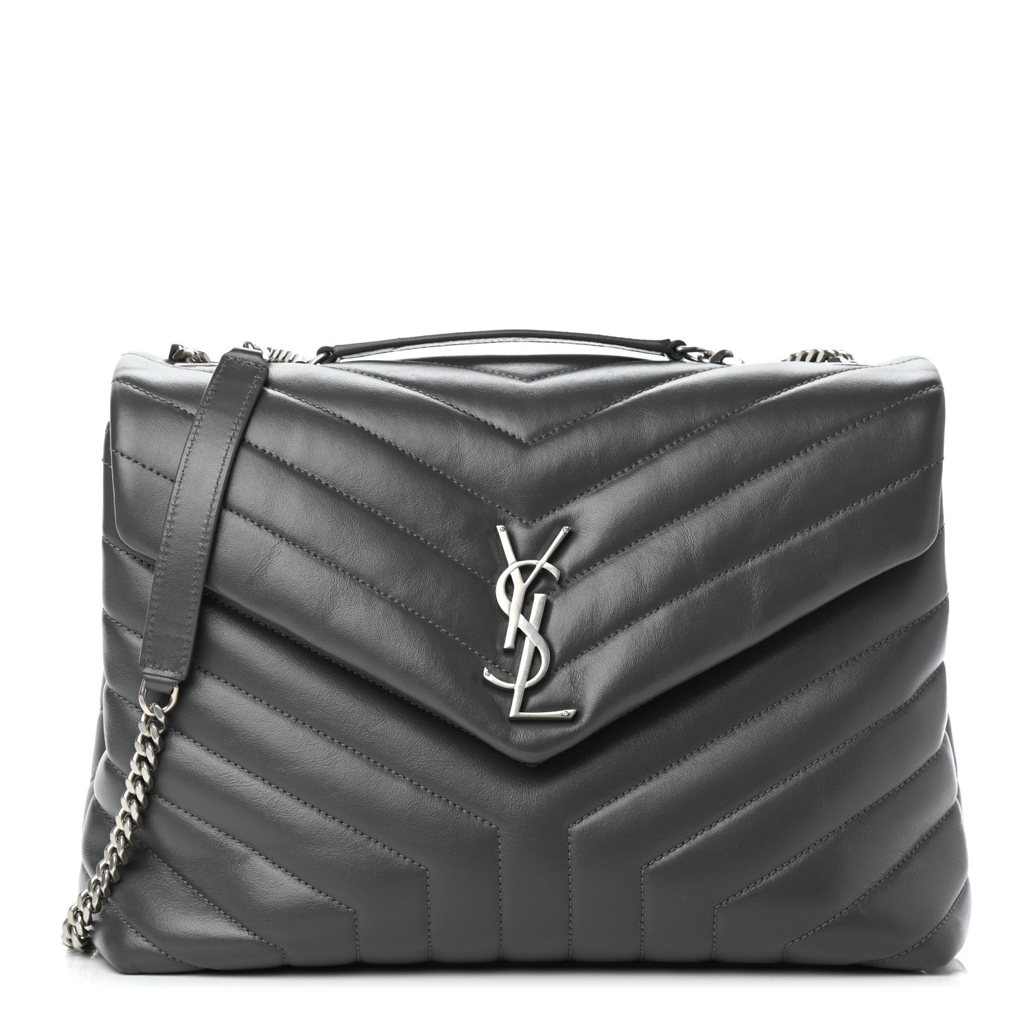 Saint Laurent Calfskin Y Quilted Monogram Medium Loulou Chain Satchel Asphalt 1 of 10